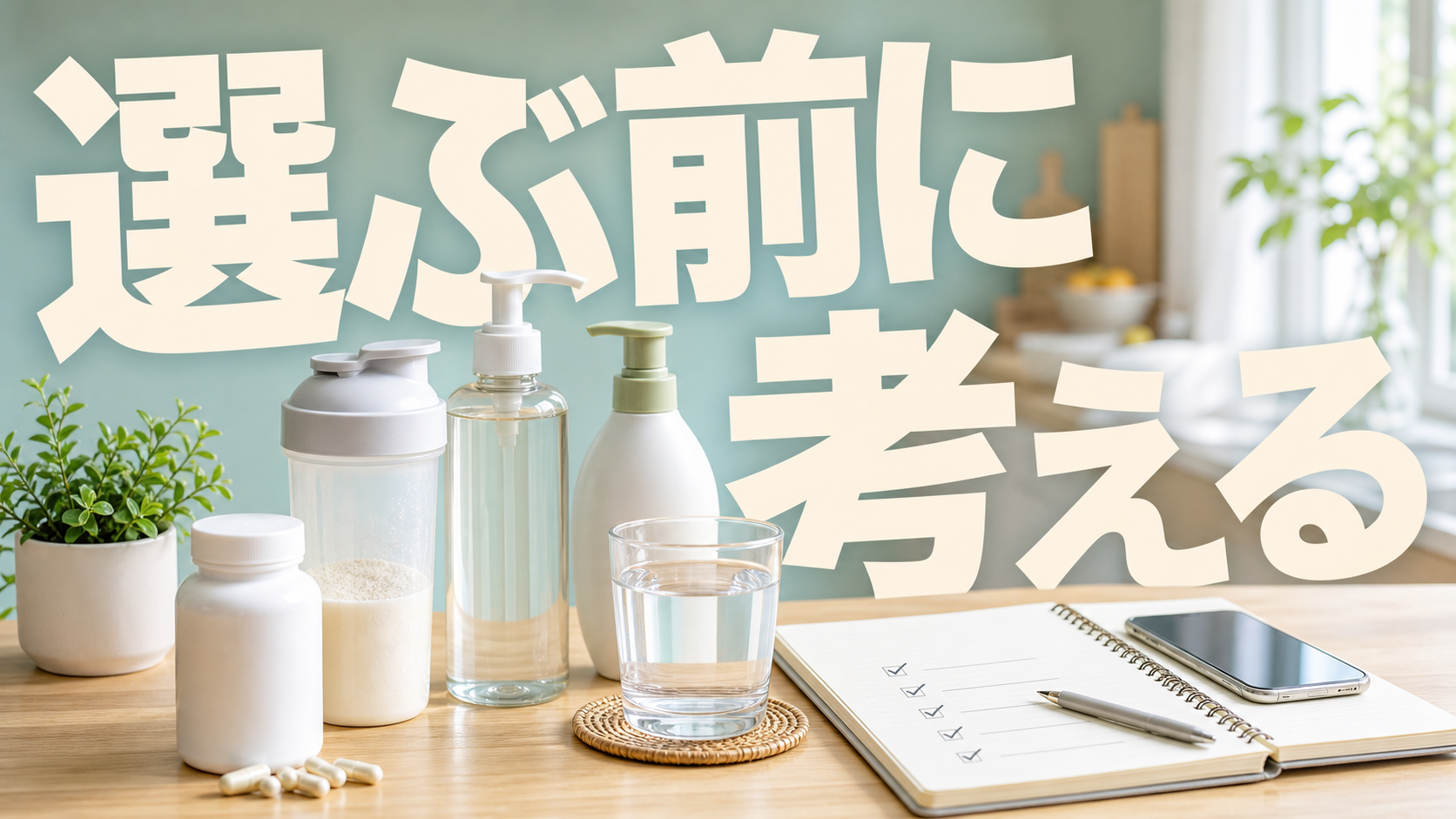 比較する商品とチェックリスト、大きな文字で選ぶ前に考えると書かれたSelectLabのイメージ